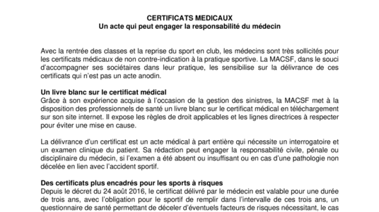 CERTIFICATS MEDICAUX : Un acte qui peut engager la responsabilité du médecin