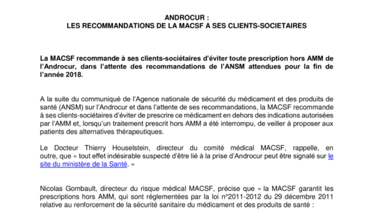 Androcur : les recommandations de la MACSF à ses clients-sociétaires
