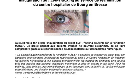 Inauguration de l’Eye-Tracking au service de réanimation du centre hospitalier de Bourg en Bresse