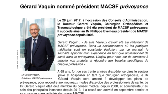 Gérard Vaquin nommé président MACSF prévoyance