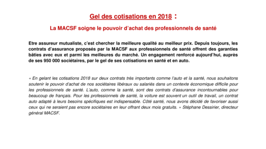 Gel des cotisations en 2018