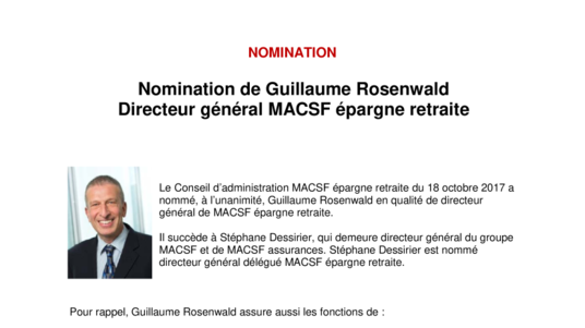 Nomination de Guillaume Rosenwald Directeur général MACSF épargne retraite