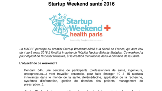 La MACSF partenaire du premier Startup Weekend santé 2016