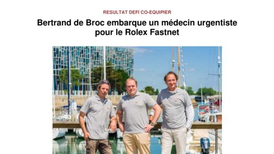Bertrand de Broc embarque un médecin urgentiste pour le Rolex Fastnet