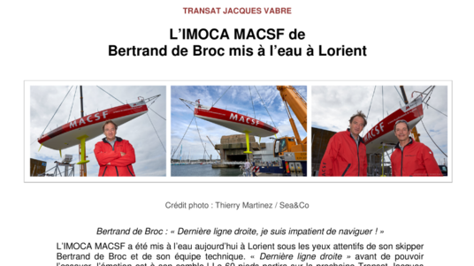 L’IMOCA MACSF de Bertrand de Broc mis à l’eau à Lorient