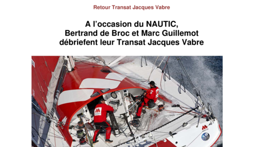 A l’occasion du salon nautique de Paris, Bertrand de Broc et Marc Guillemot débriefent leur Transat Jacques Vabre