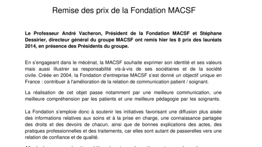 5ème édition de remise des prix de la Fondation MACSF
