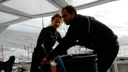 [PHOTO] Isabelle Joschke et Morgan Lagravière en action sur l'IMOCA MACSF