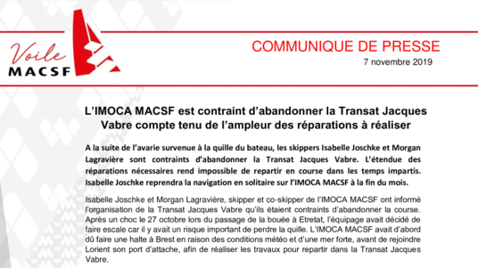 Communiqué (PDF) - Fin de la Transat Jacques Vabre