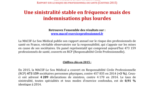 CP MACSF Rapport sur le risque des professionnels de santé en 2015
