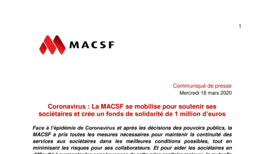 Communiqué - Fonds de solidarité -Coronavirus
