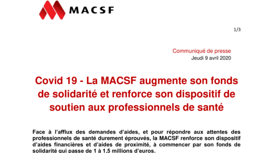 La MACSF renforce son dispositif de soutien (PDF)