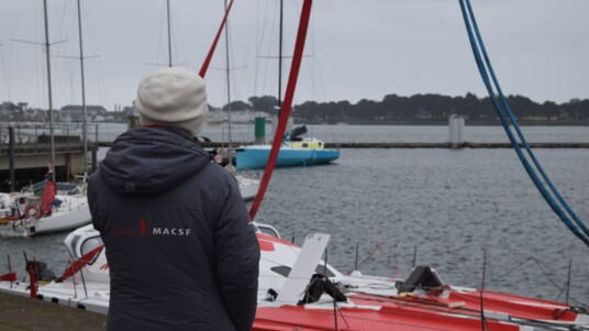 [PHOTO] Isabelle Joschke lors de la mise à l'eau de l'IMOCA MACSF