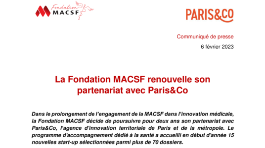 [PDF] Communiqué Fondation MACSF et Paris&Co