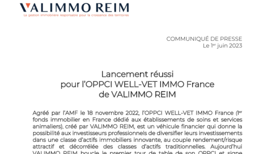 [Communiqué PDF] Lancement du fonds WELL-VET IMMO France
