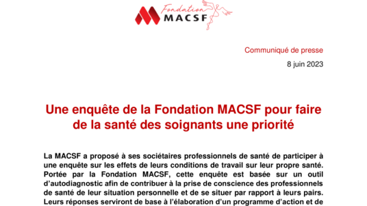 [Communiqué PDF] Etude Santé Soignants- Fondation MACSF
