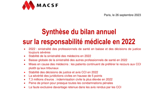 [SYNTHESE] Bilan annuel responsabilité médicale 2022
