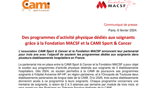 CAMI Sport & Cancer  Malakoff Humanis et CAMI Sport & Cancer renouvellent  et renforcent leur partenariat