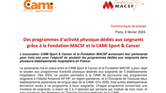 Des programmes d'activité physique dédiés aux soignants grâce à la  Fondation MACSF et la CAMI Sport & Cancer - Newsroom MACSF