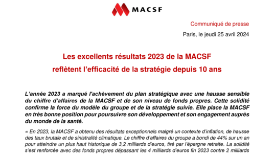 [COMMUNIQUE] Résultats annuels 2023 MACSF