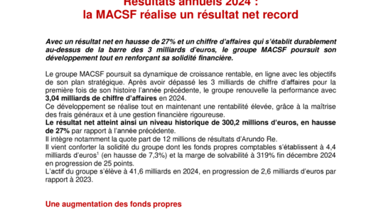 [ COMMUNIQUE]  Résultats annuels 2024 du groupe MACSF