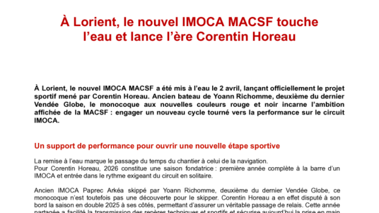 [PDF] Le nouvel IMOCA MACSF touche l’eau et lance l’ère Corentin Horeau