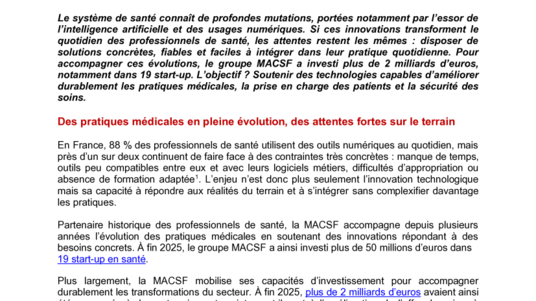 [PDF] Communiqué de presse La MACSF investit plus de 2 milliards d’euros pour accompagner la santé de demain (1).pdf