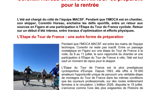 Corentin Horeau et l’IMOCA MACSF se préparent pour la rentrée