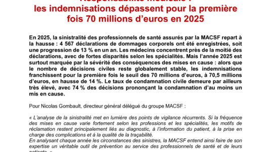 Communiqué MACSF - Responsabilité médicale   rapport RCP 2025