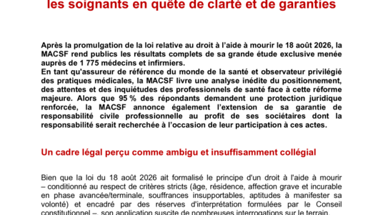 Communiqué de presse : Loi relative au droit à l'aide à mourir : les soignants en quête de clarté et de garanties