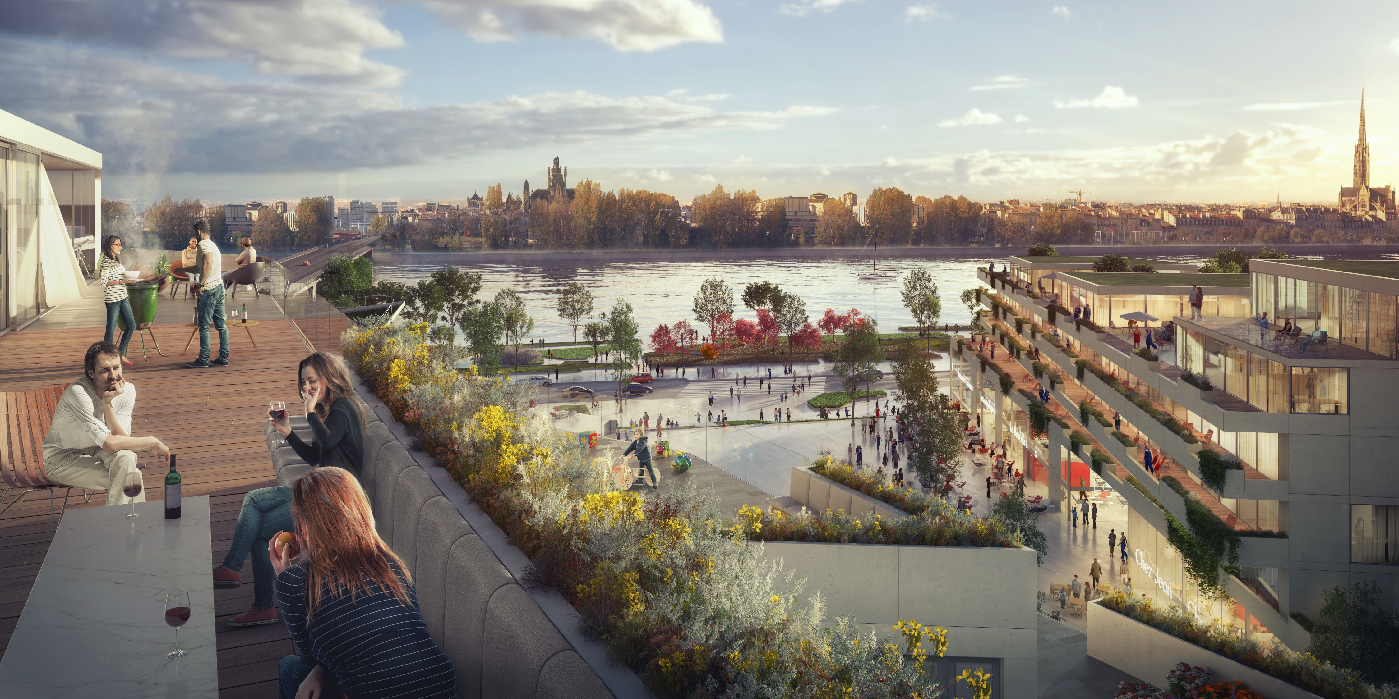 Vue sur la rive gauche et la ville en pierre