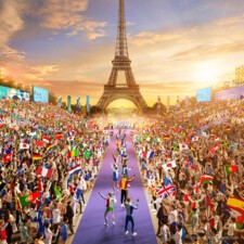 Paris Octobre 2022 Vue Rapprochée Drapeau Des Jeux Olympiques D'été — Photo  éditoriale © rarrarorro #616986668