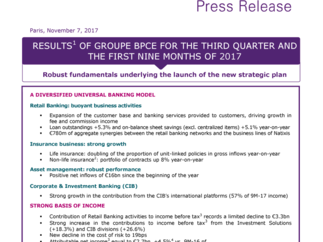 [Press release ] Q3 and 9M 2017 Results of Groupe BPCE