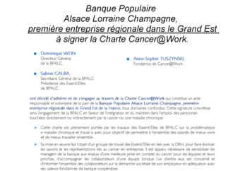 Communiqué de presse - Cancer@work - BPALC - 02 mai 2017
