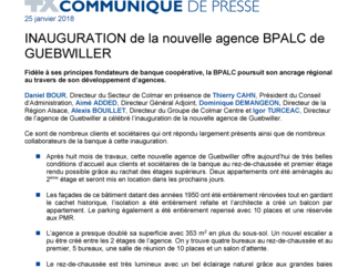 Communiqué de presse Inauguration agence BPALC Guebwiller