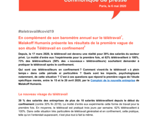 Communiqué baromètre télétravail en confinement 2020