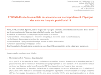Communiqué de presse : "EPSENS dévoile les résultats de son étude sur le comportement d'épargne des salariés français, post-covid-19"