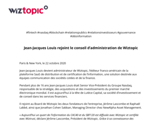 CP -  Jean-Jacques Louis rejoint le conseil d’administration de Wiztopic