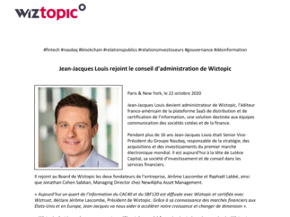 Jean-Jacques Louis rejoint le conseil d’administration de Wiztopic