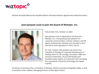 Jean-Jacques Louis to join the board of Wiztopic, Inc