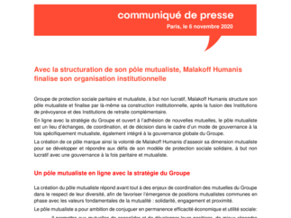 Communiqué Malakoff Humanis Pôle Mutualiste - Le 6 novembre 2020