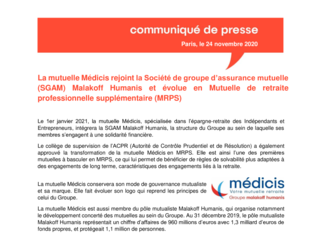 La mutuelle Médicis rejoint la SGAM Malakoff Humanis et évolue en MRPS