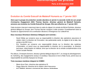 Evolution du Comité Exécutif de Malakoff Humanis au 1er janvier 2021