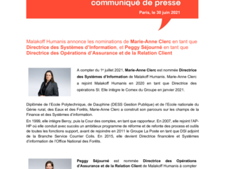 Malakoff Humanis annonce les nominations de Marie-Anne Clerc en tant que Directrice des Systèmes d’Information, et Peggy Séjourné en tant que Directrice des Opérations d’Assurance et de la Relation Client
