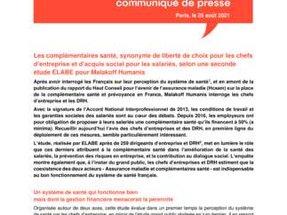 Les complémentaires santé, synonyme de liberté de choix pour les chefs d’entreprise et d’acquis social pour les salariés, selon une seconde étude ELABE pour Malakoff Humanis