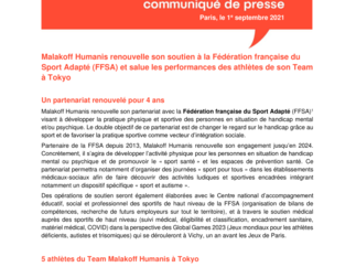 Malakoff Humanis renouvelle son soutien à la Fédération française du Sport Adapté (FFSA) et salue les performances des athlètes de son Team à Tokyo