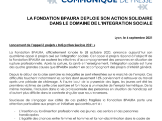 Communiqué de Presse - La Fondation BPAURA déploie son action solidaire dans le domaine de l'intégration sociale
