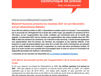 Malakoff Humanis présente les résultats 2021 de son Baromètre annuel Absentéisme Maladie