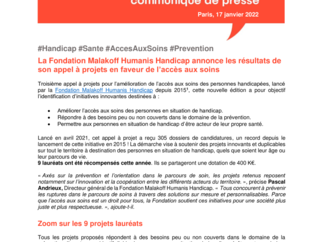 La Fondation Malakoff Humanis Handicap annonce les résultats de son appel à projets en faveur de l’accès aux soins.pdf