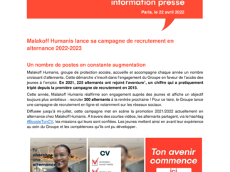 Malakoff Humanis lance sa campagne de recrutement en alternance 2022-2023
